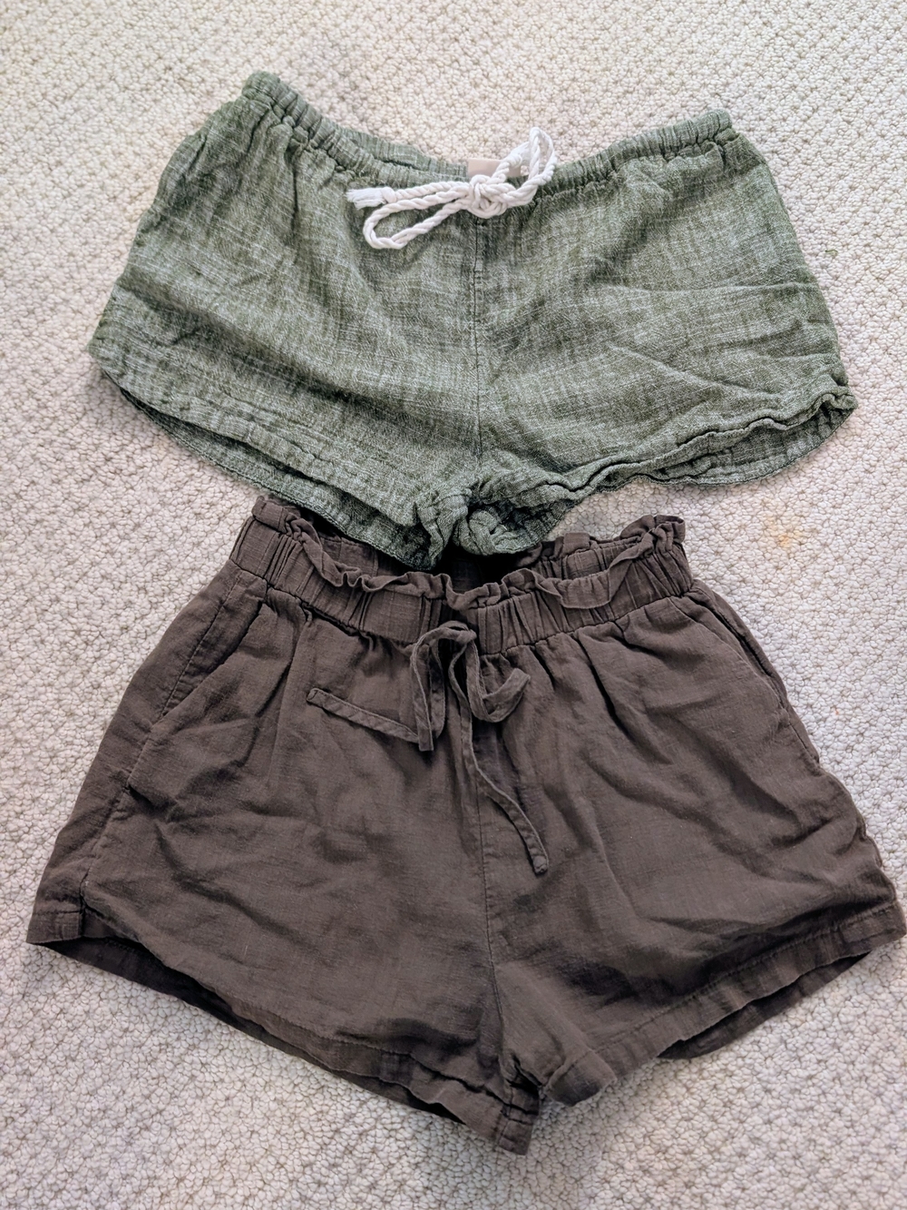 Casual Women's Olive and Brown Drawstring Linen Shorts - Pack of 2, Size Small